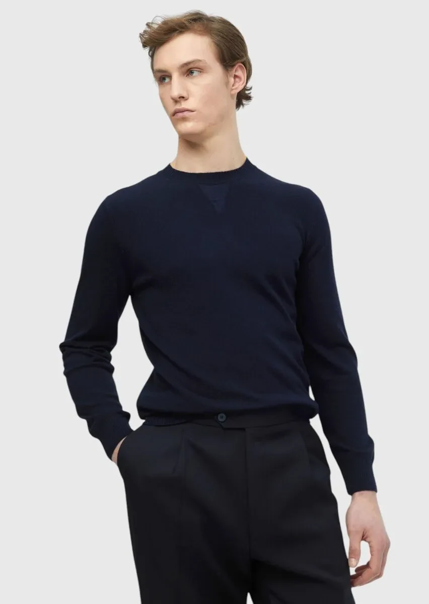 Navy Blue Knitwear Sweatshirt - 1