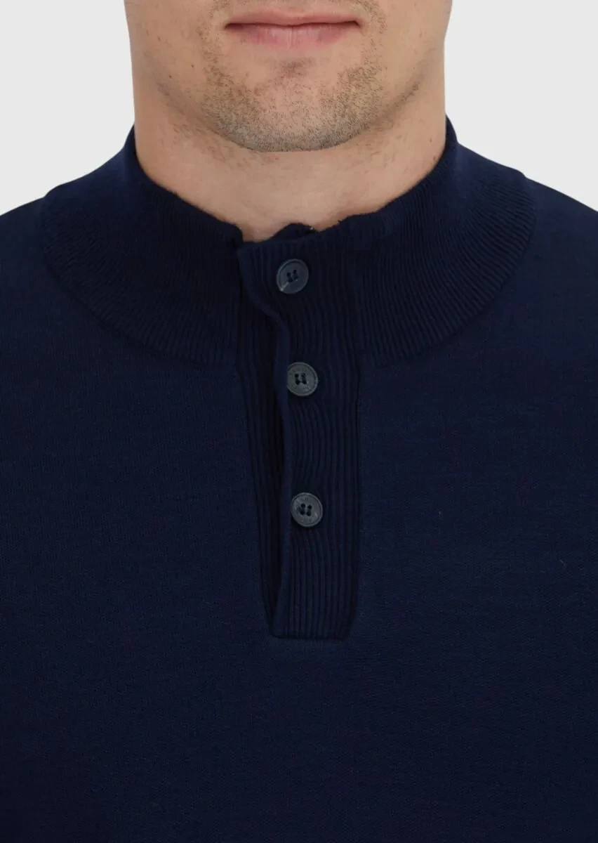 Navy Blue Knitwear Sweatshirt - 4