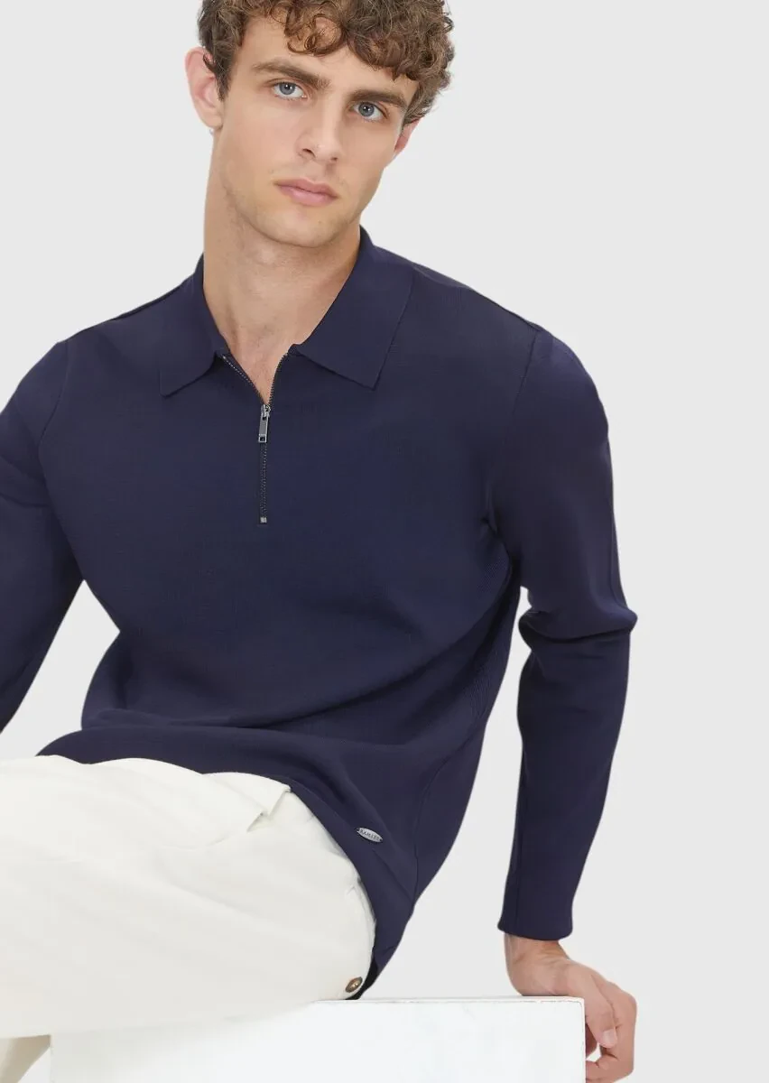 Navy Blue Knitwear Sweatshirt - 3