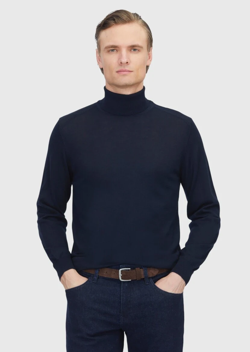 Navy Blue Knitwear Sweatshirt - 1