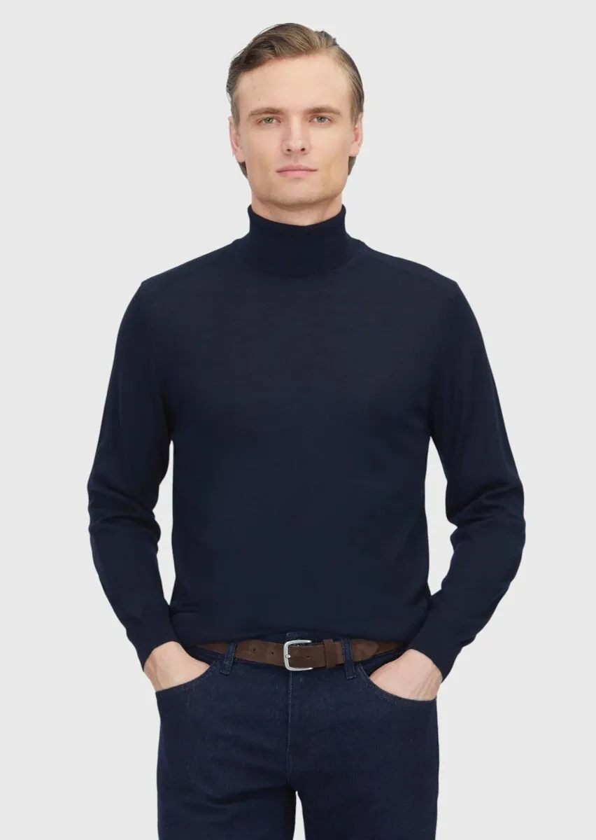Navy Blue Knitwear Sweatshirt - 1