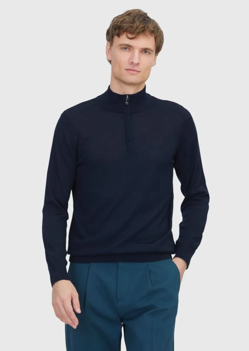 Navy Blue Knitwear Sweatshirt - 1