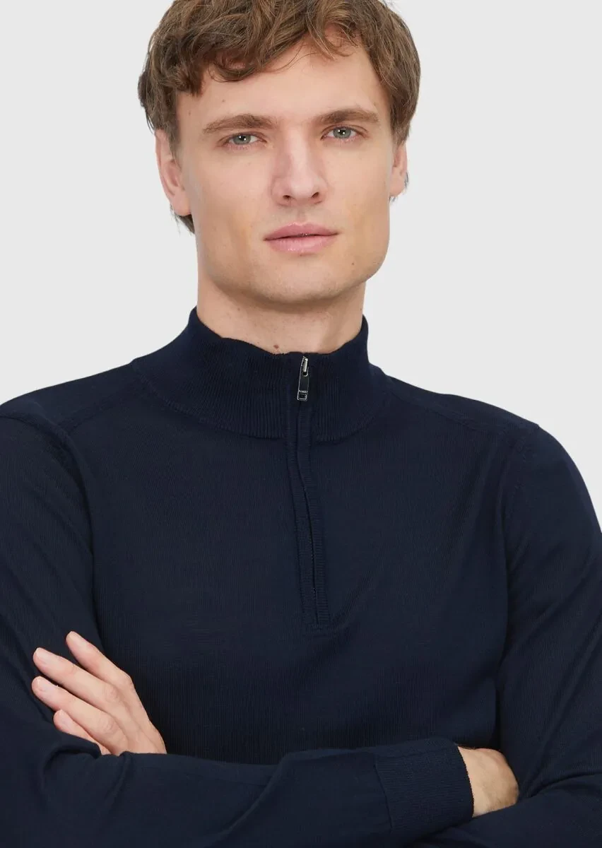 Navy Blue Knitwear Sweatshirt - 4