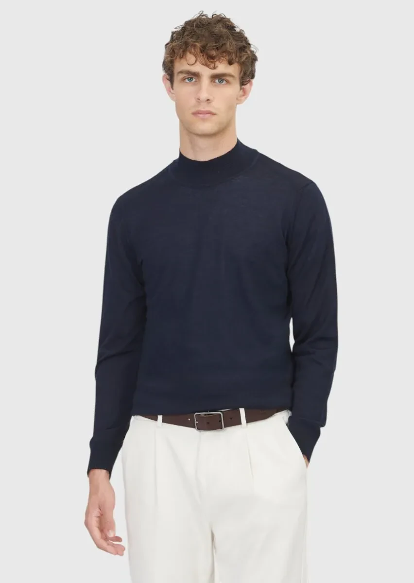 Navy Blue Knitwear Sweatshirt - 1