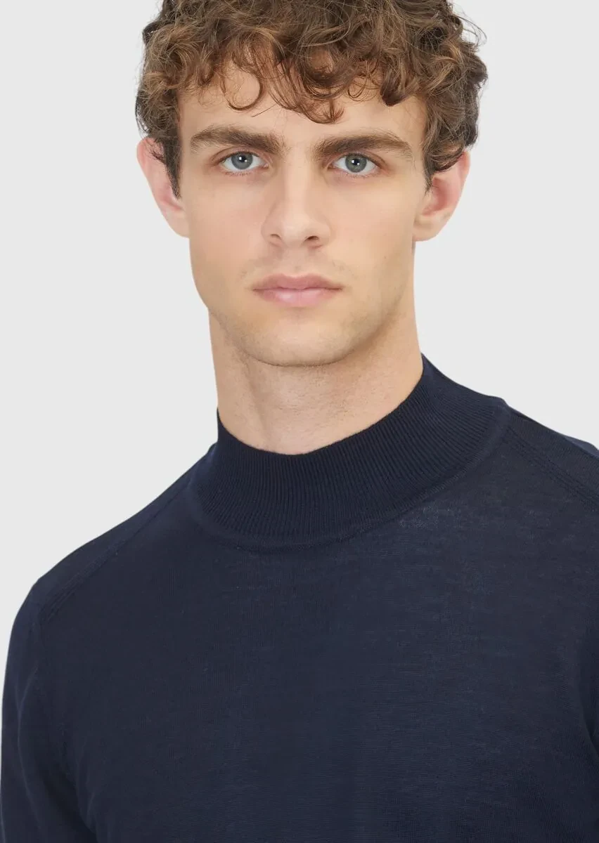 Navy Blue Knitwear Sweatshirt - 4