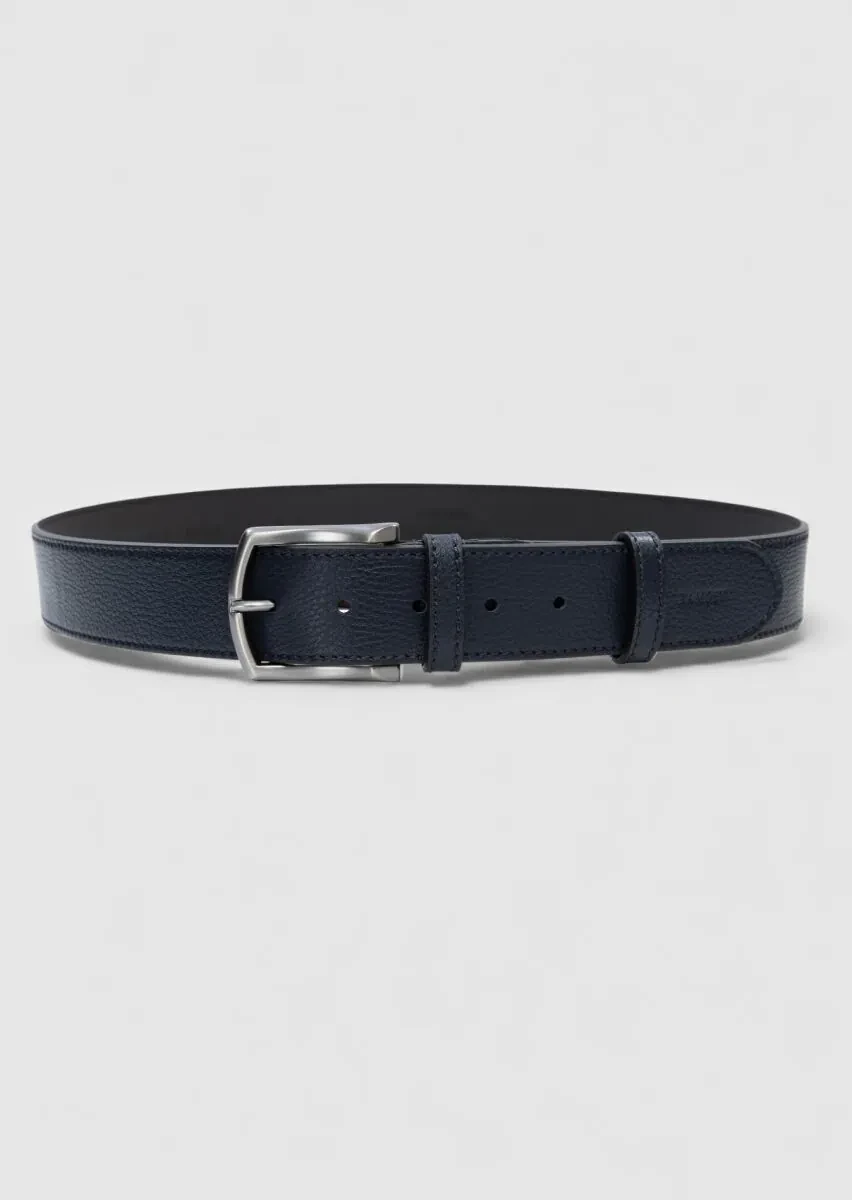 Navy Blue Leather Belt - 1