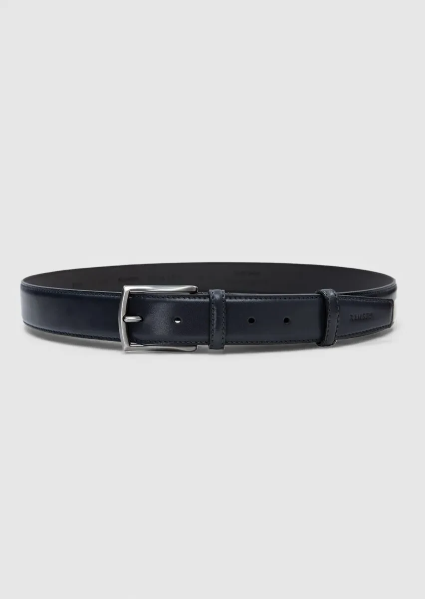 Navy Blue Leather Belt - 1
