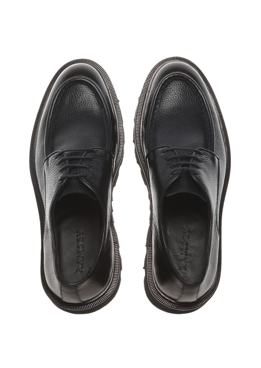 Navy Blue Leather Casual Shoes - 5