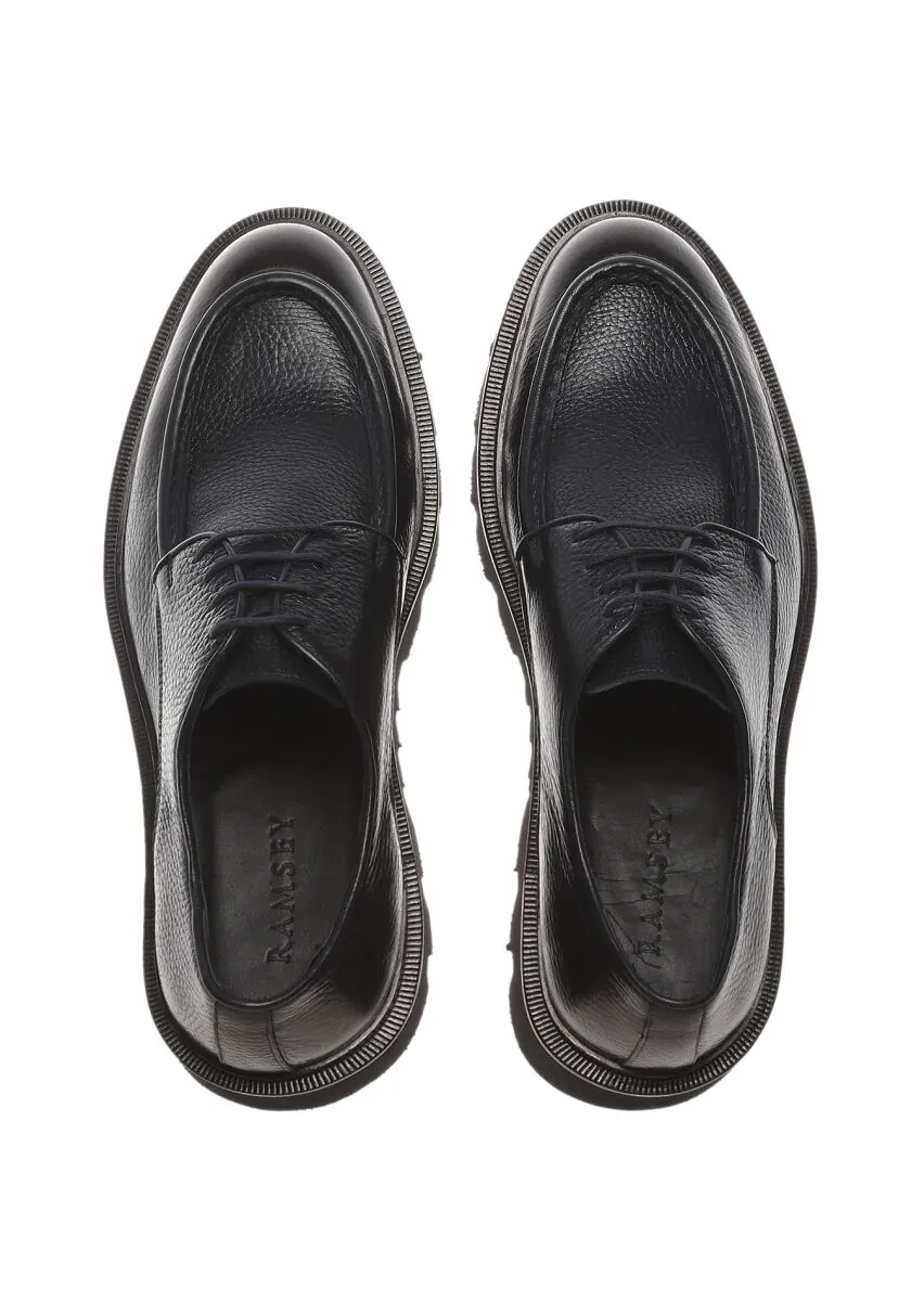 Navy Blue Leather Casual Shoes - 5