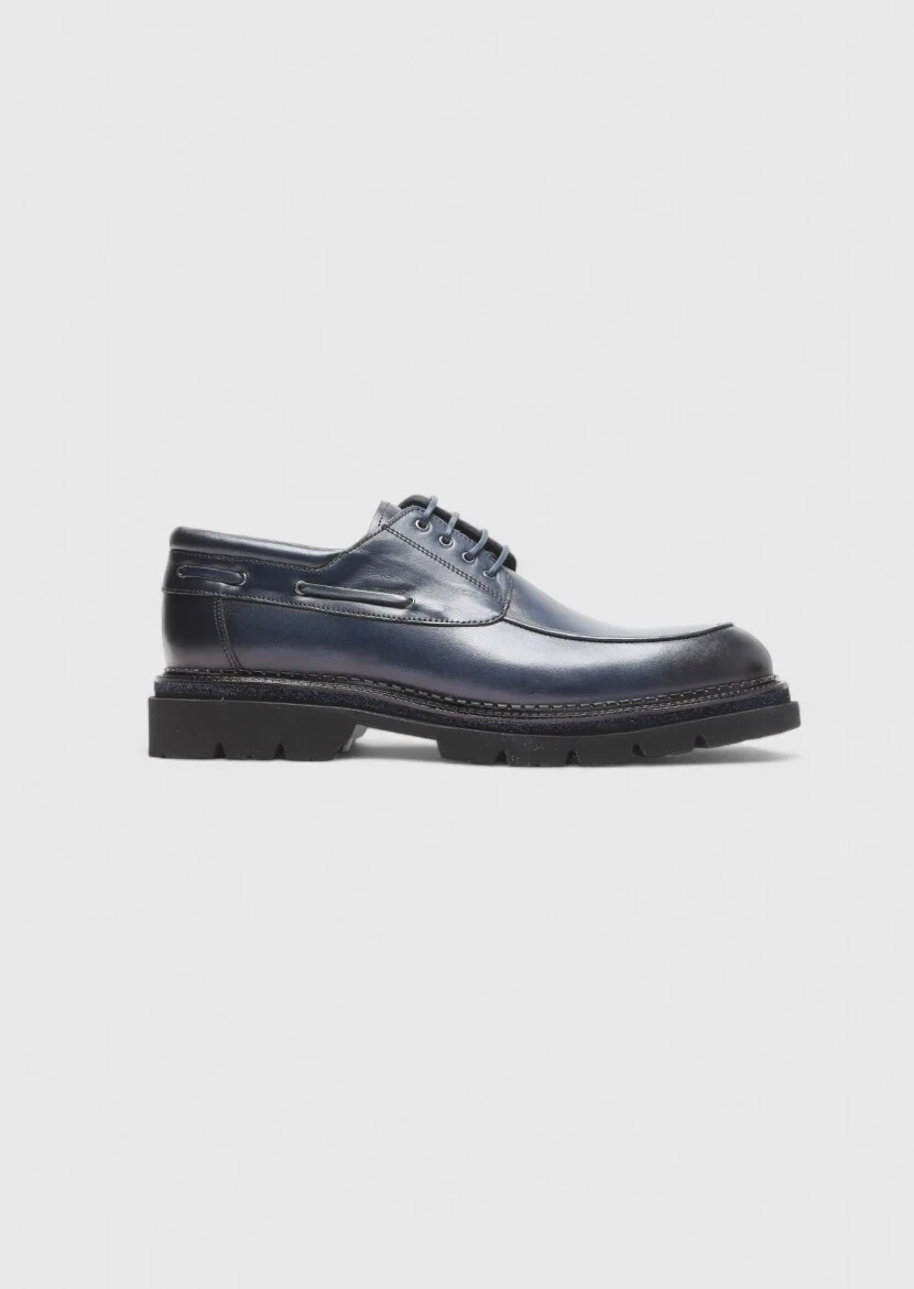 Navy Blue Leather Casual Shoes - RAMSEY