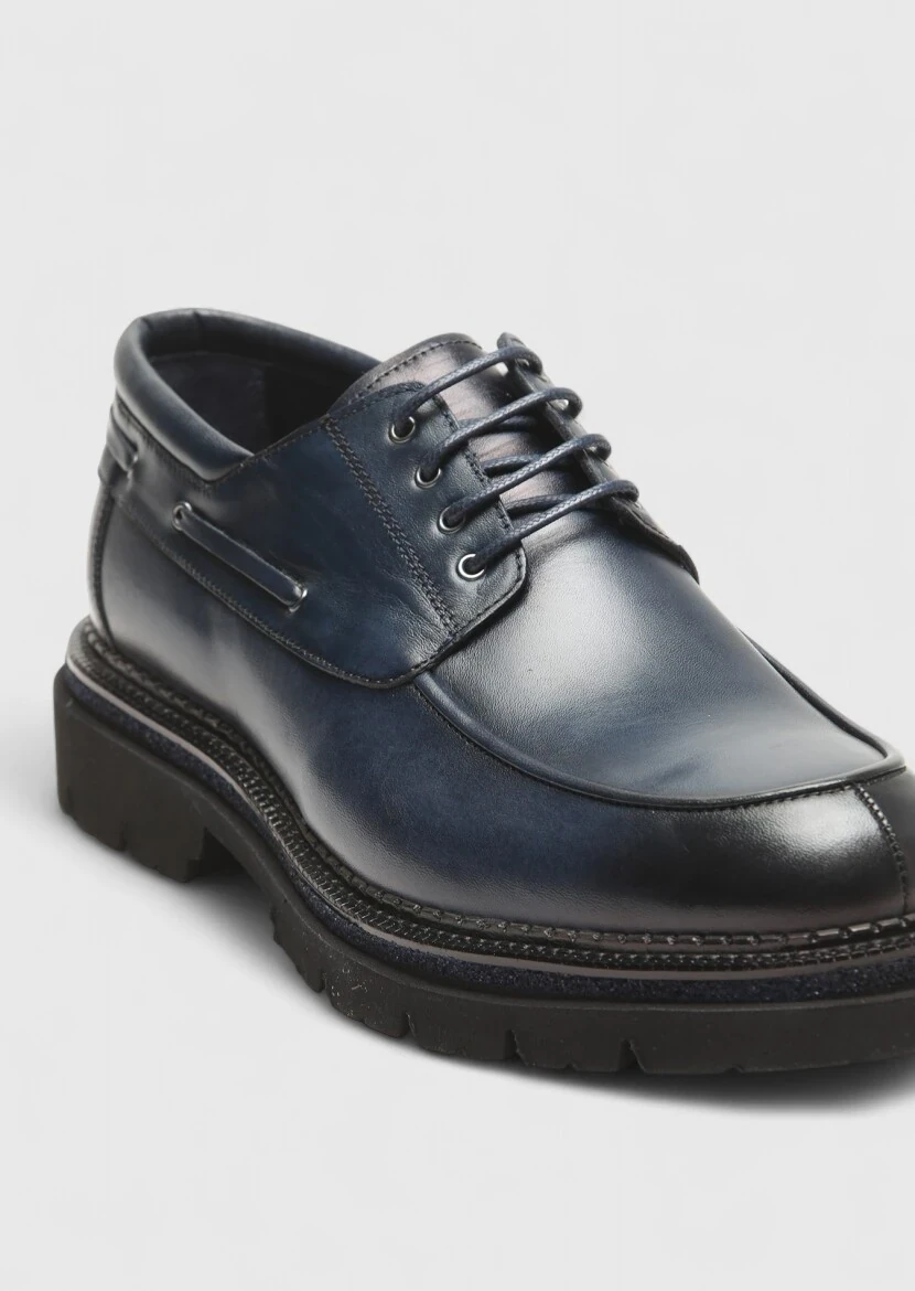 Navy Blue Leather Casual Shoes - RAMSEY