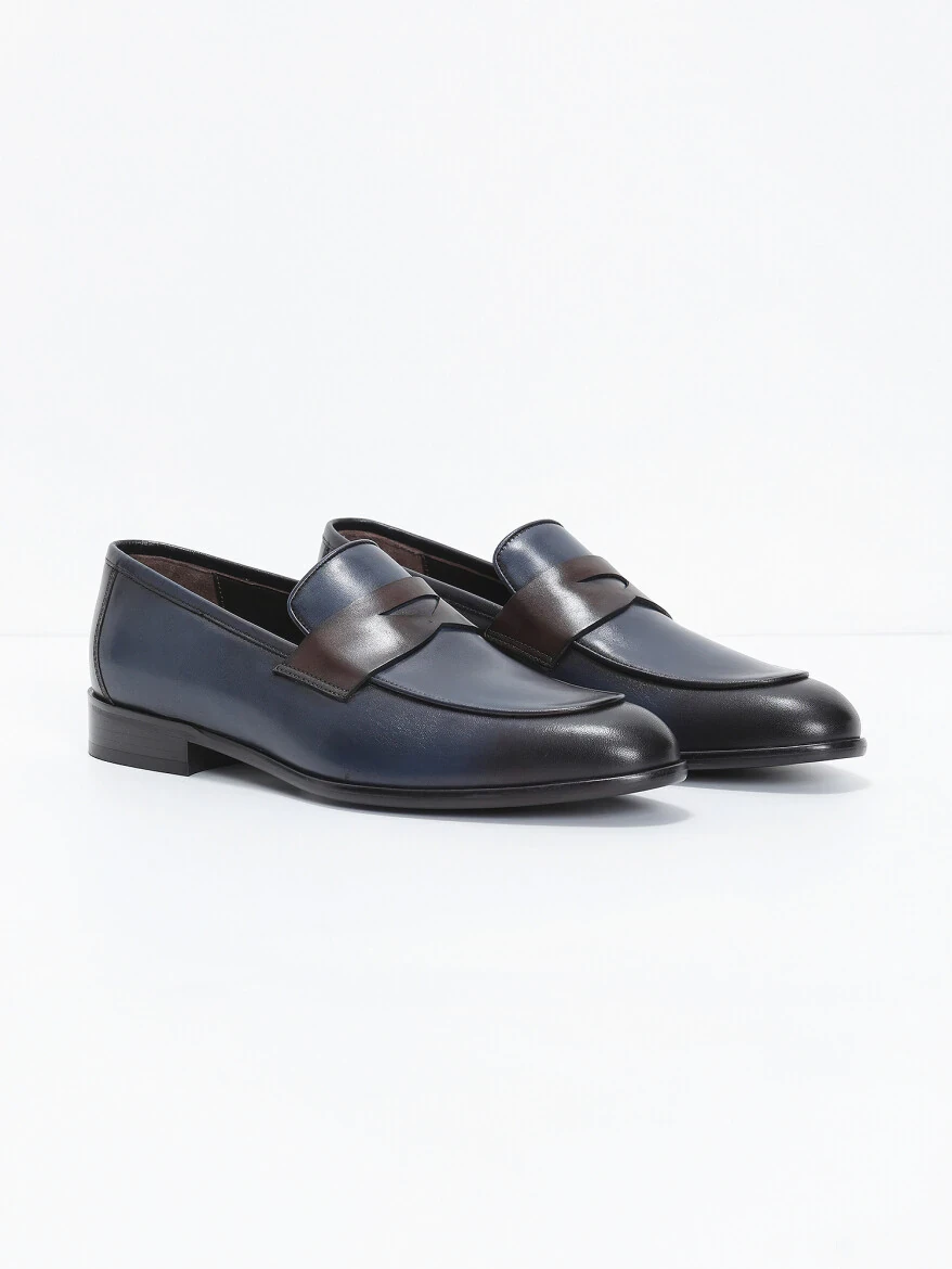 Navy Blue Leather Classical Loafer 