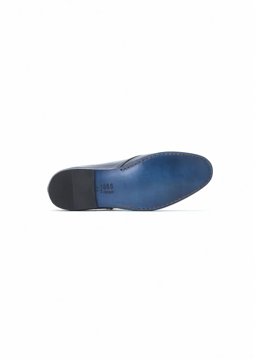 Navy Blue Leather Classical Loafer - 5