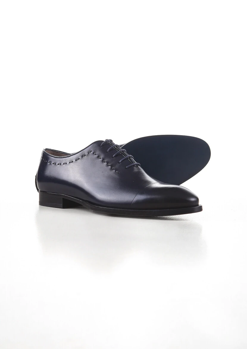 Navy Blue Leather Classical Shoes - 4