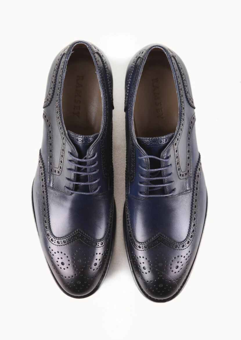 Navy Blue Leather Classical Shoes - 5