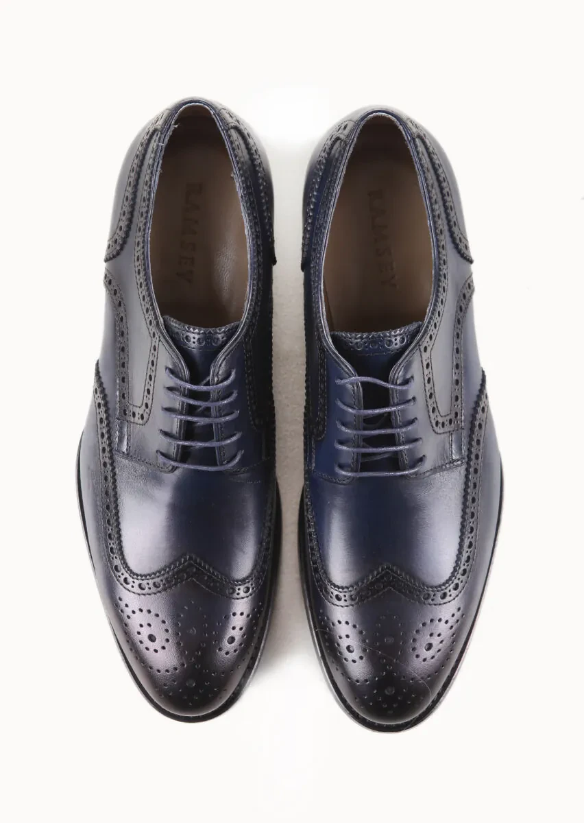 Navy Blue Leather Classical Shoes - 5