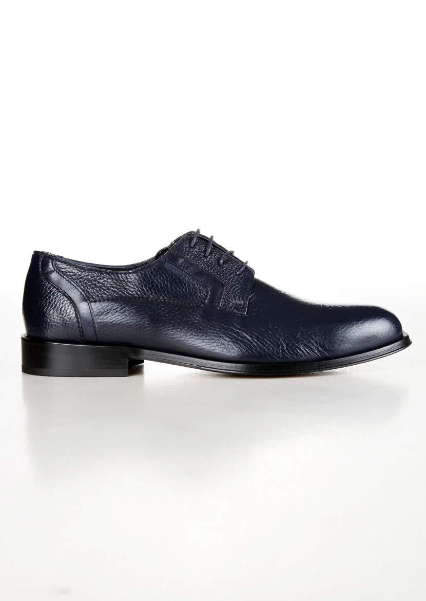 Navy Blue Leather Classical Shoes - 1