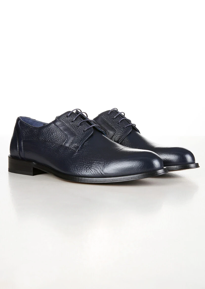 Navy Blue Leather Classical Shoes - 3
