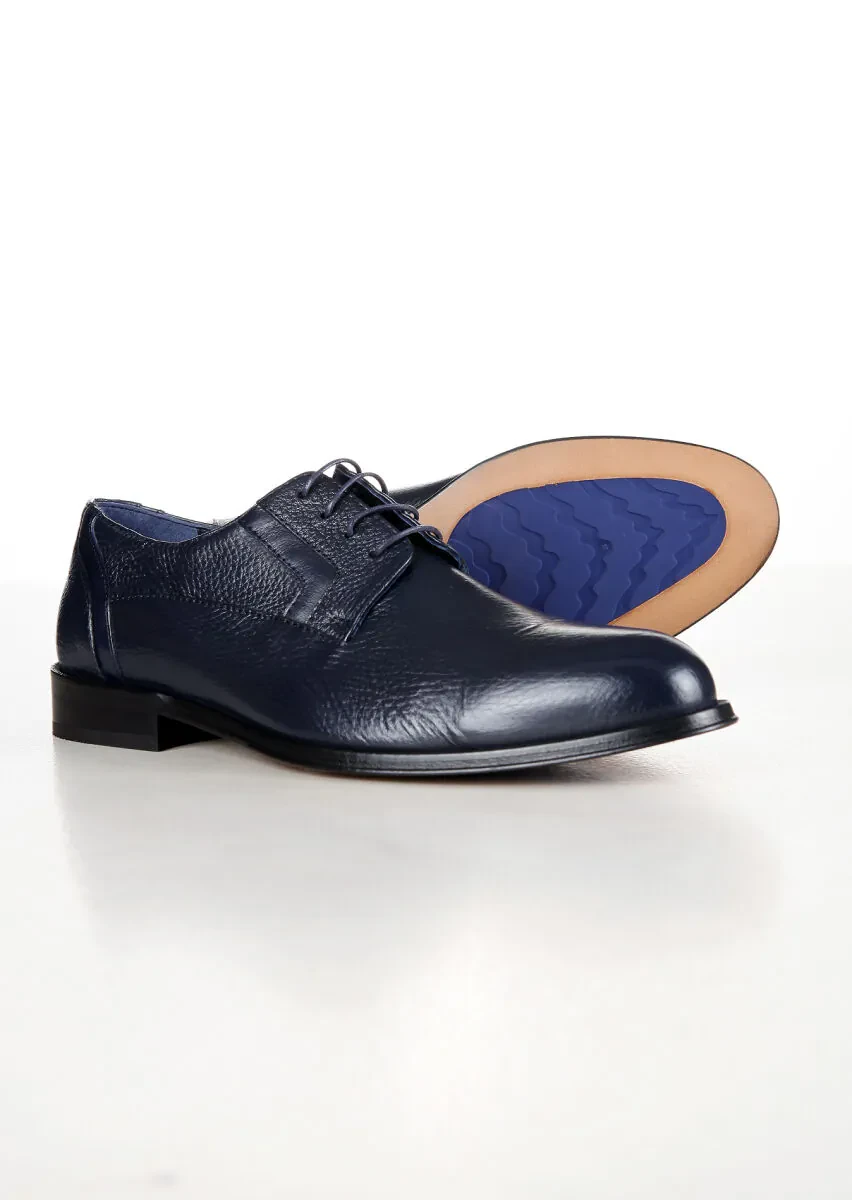 Navy Blue Leather Classical Shoes - 4