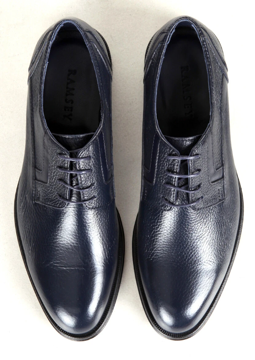 Navy Blue Leather Classical Shoes - 5