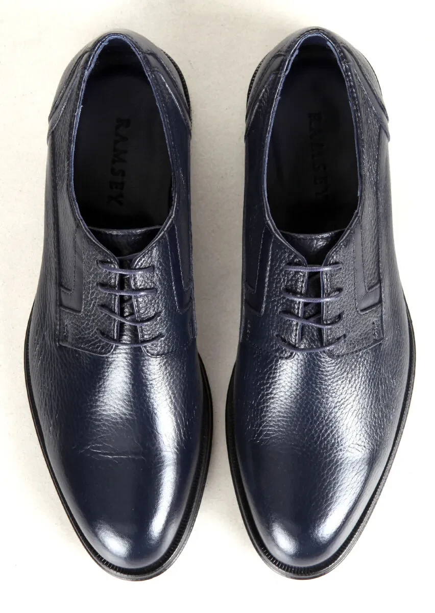 Navy Blue Leather Classical Shoes - 5