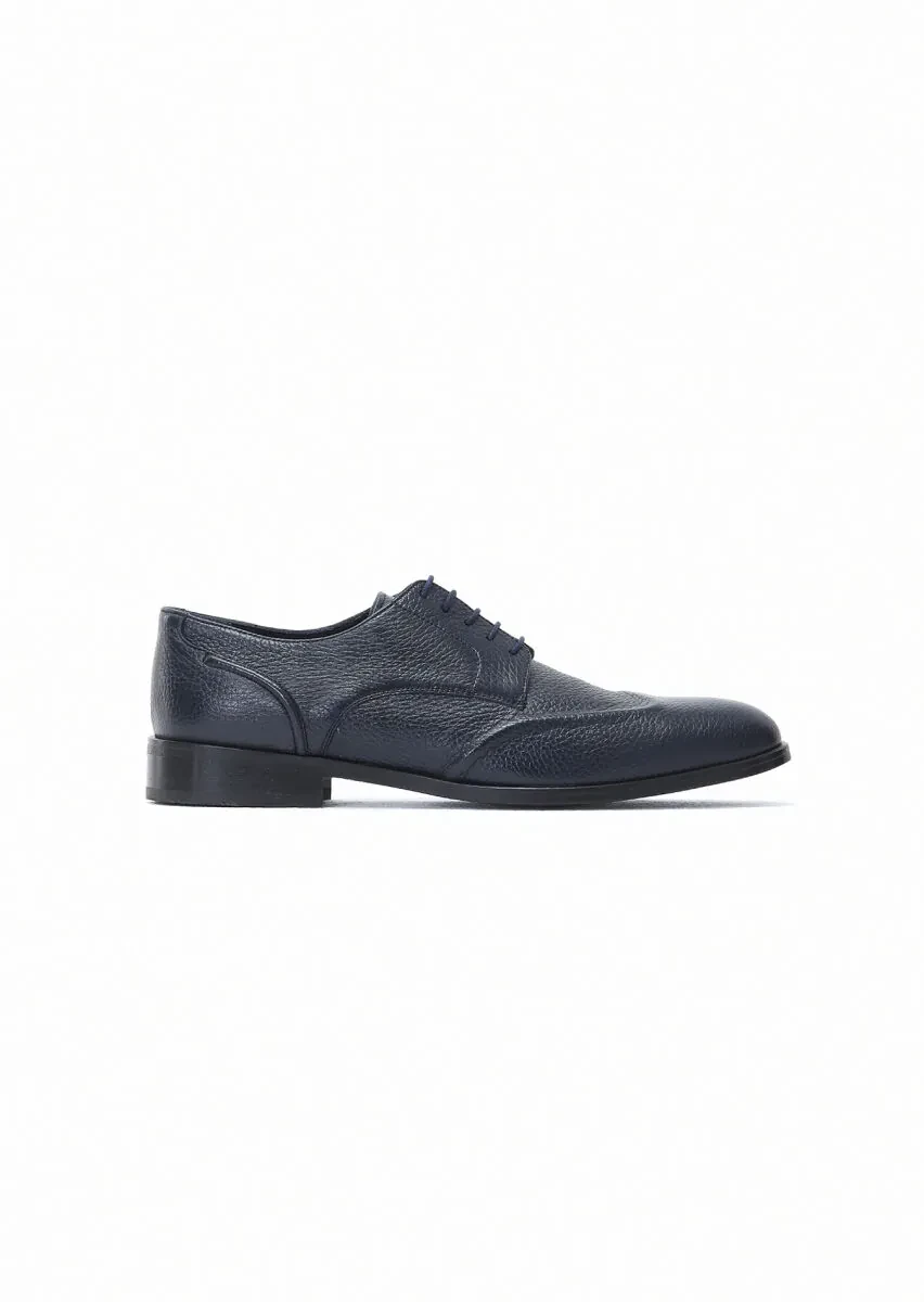 Navy Blue Leather Classical Shoes - 1