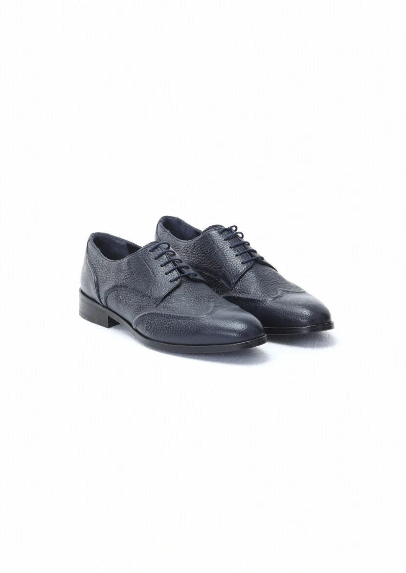 Navy Blue Leather Classical Shoes 