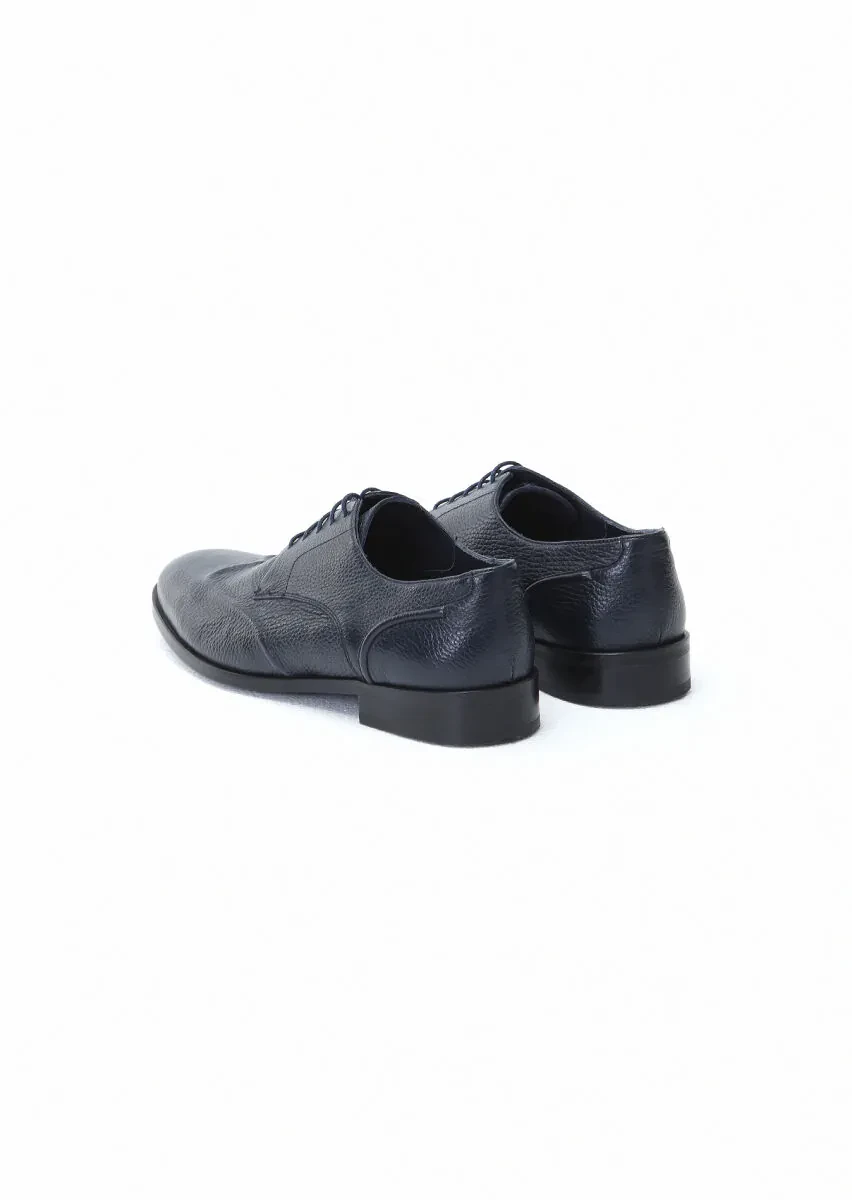 Navy Blue Leather Classical Shoes - 4