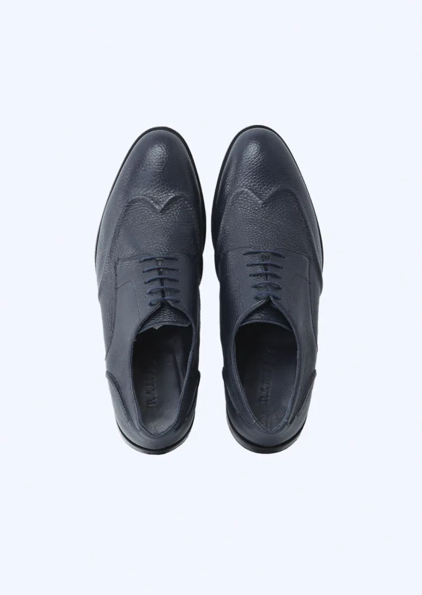 Navy Blue Leather Classical Shoes - 6