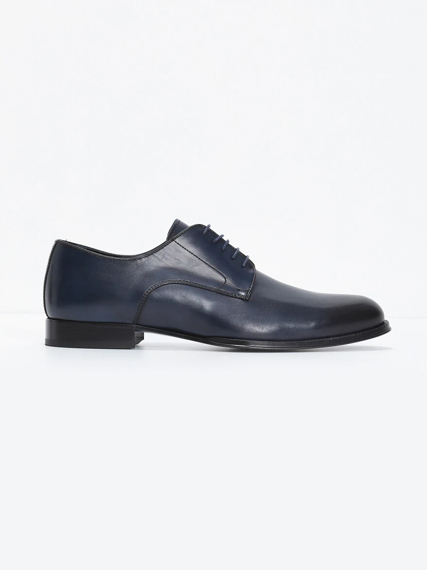 Navy Blue Leather Classical Shoes - 1