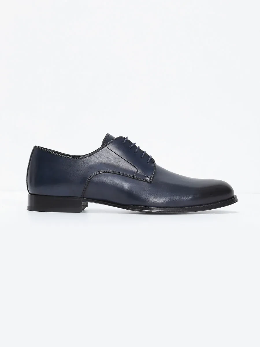 Navy Blue Leather Classical Shoes - 1