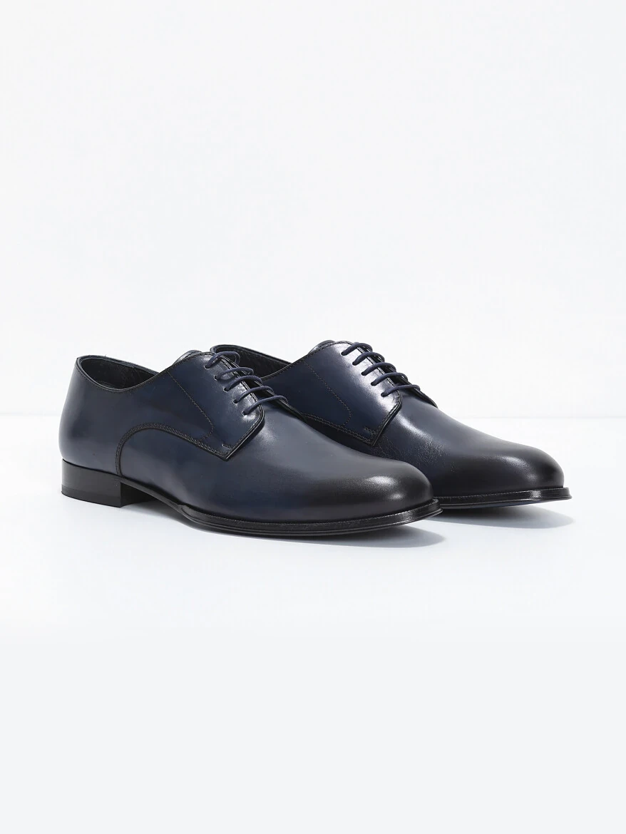 Navy Blue Leather Classical Shoes - 2