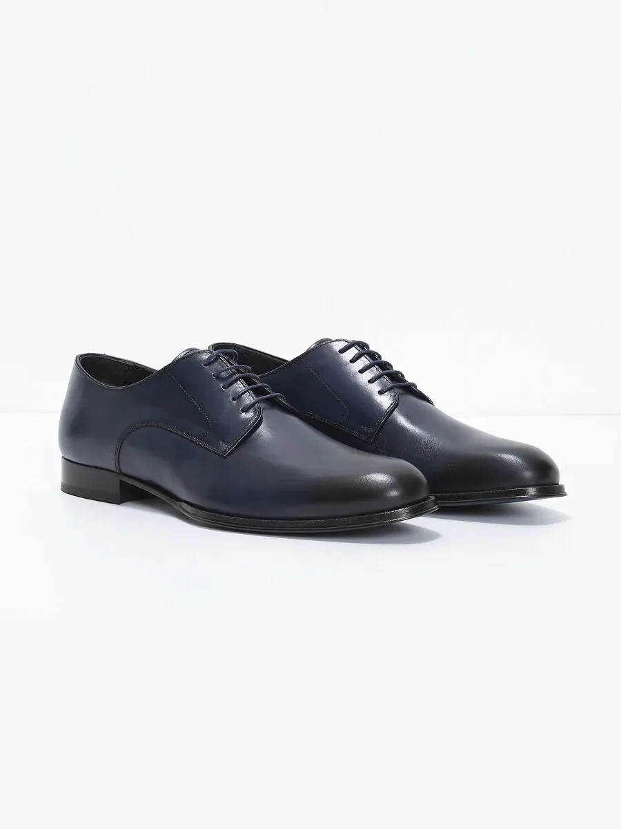 Navy Blue Leather Classical Shoes - 2