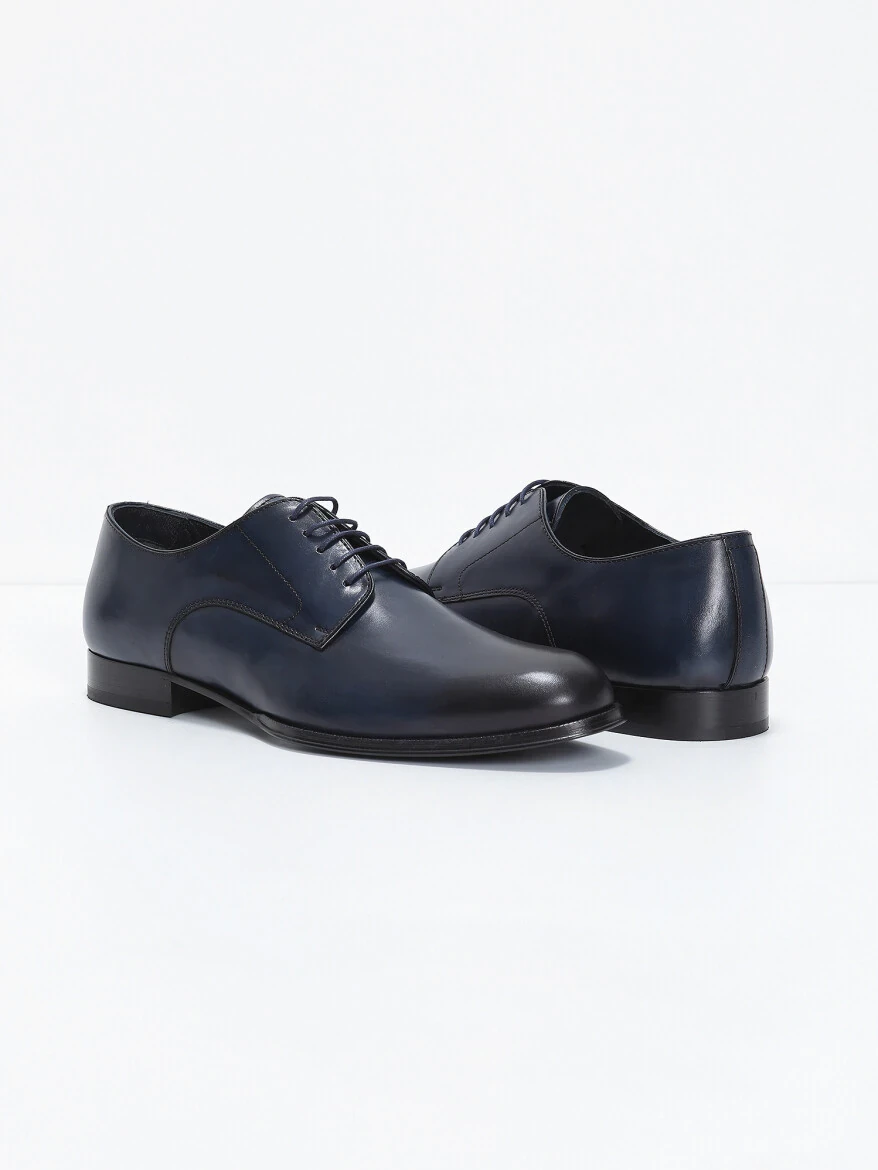 Navy Blue Leather Classical Shoes - 3