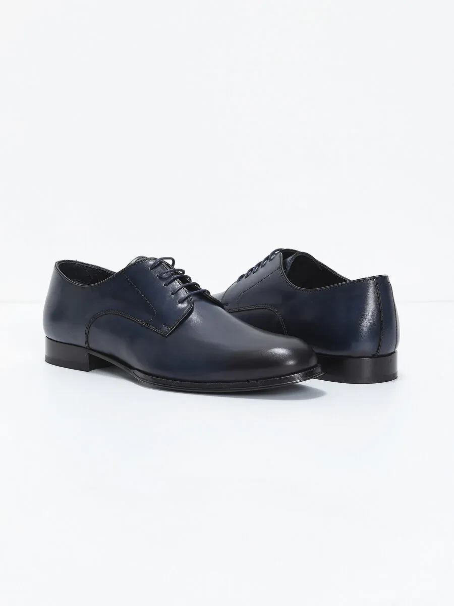 Navy Blue Leather Classical Shoes - 3