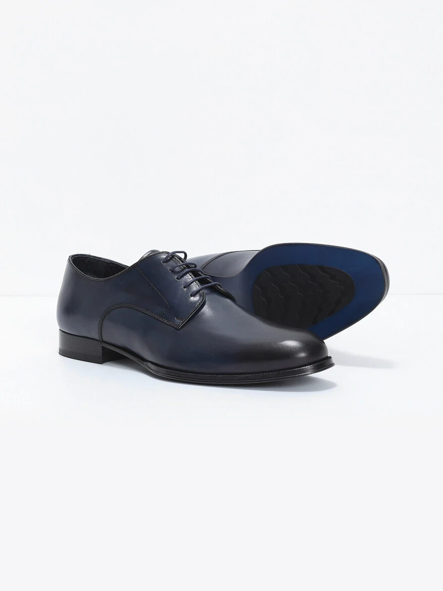 Navy Blue Leather Classical Shoes - 4