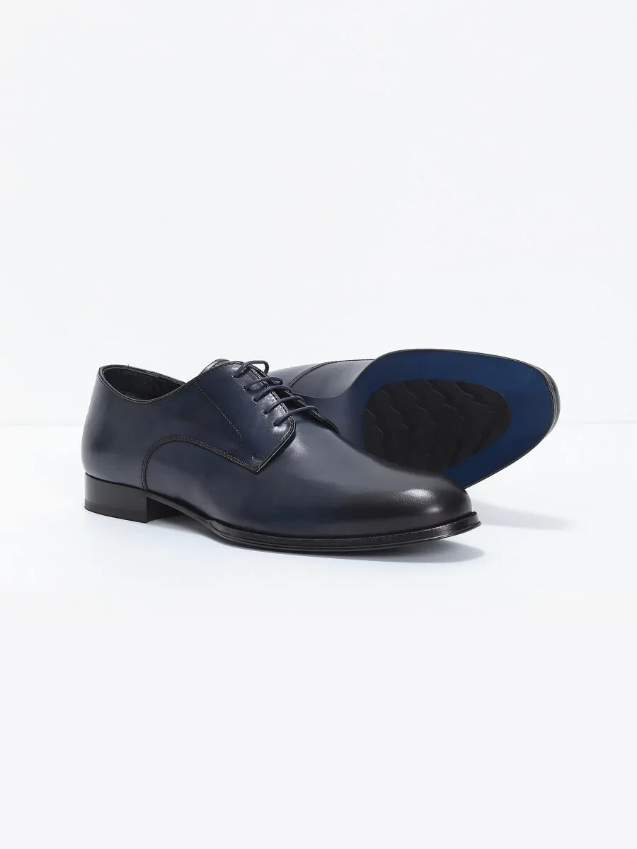 Navy Blue Leather Classical Shoes - 4
