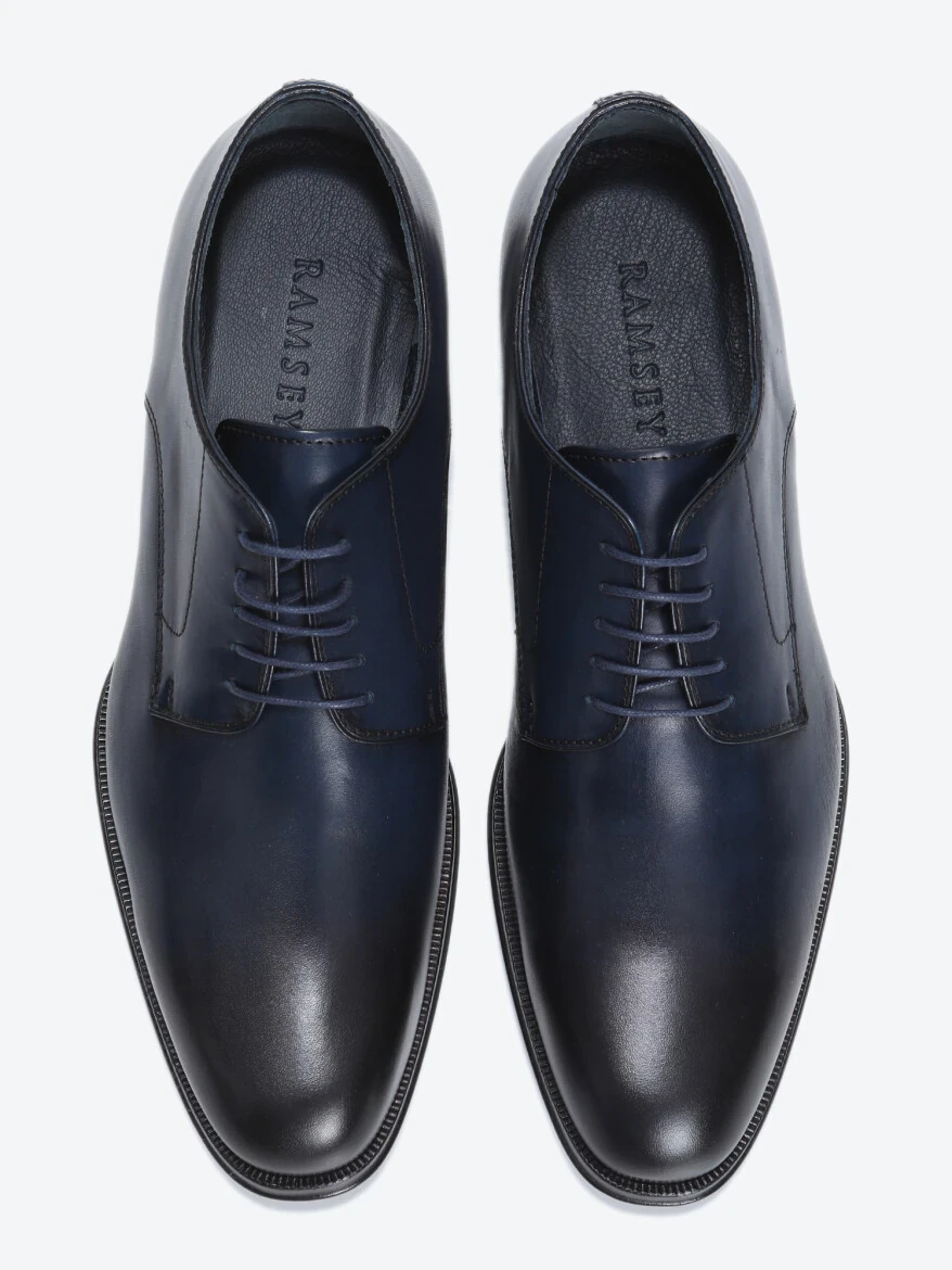 Navy Blue Leather Classical Shoes - 5