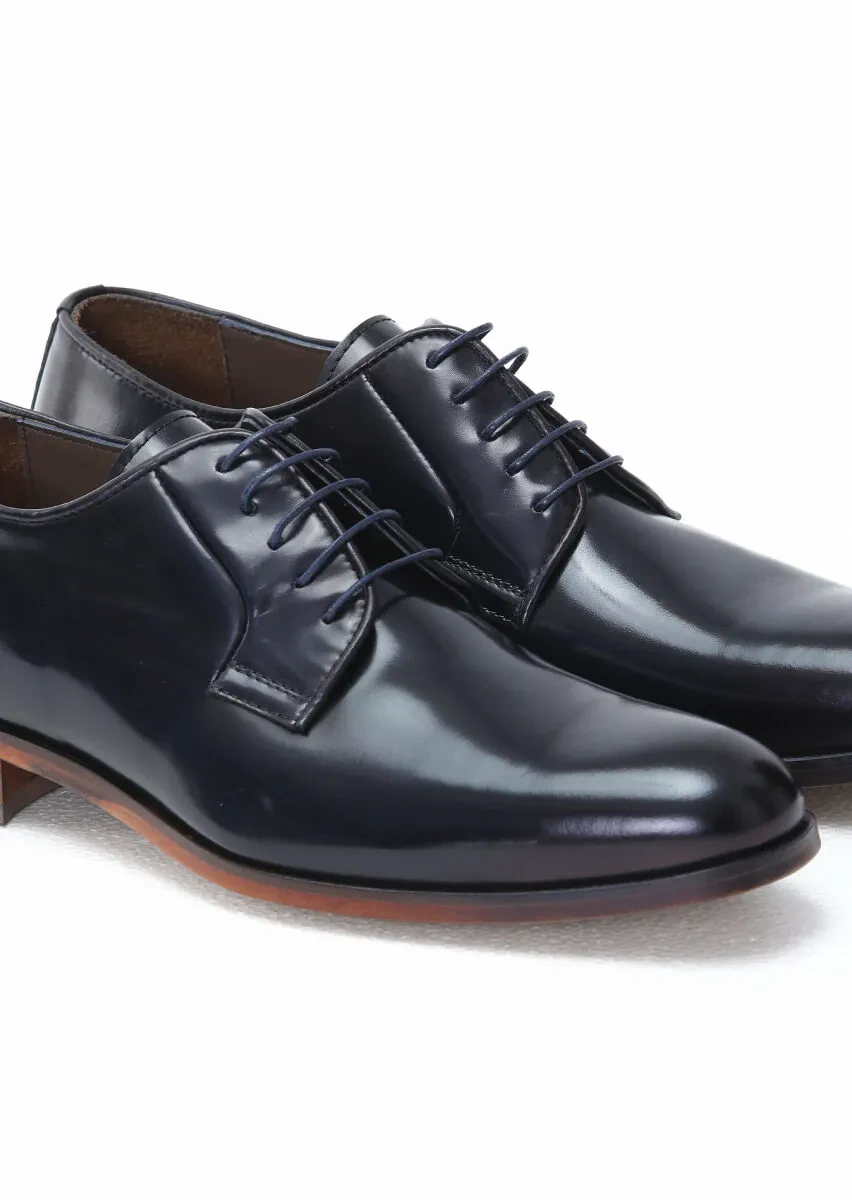 Navy Blue Leather Classical Shoes - 3