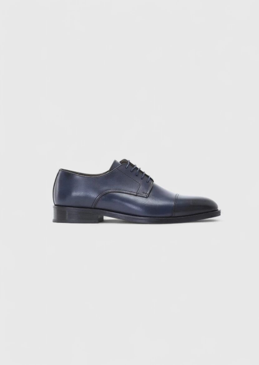Navy Blue Leather Classical Shoes - 1