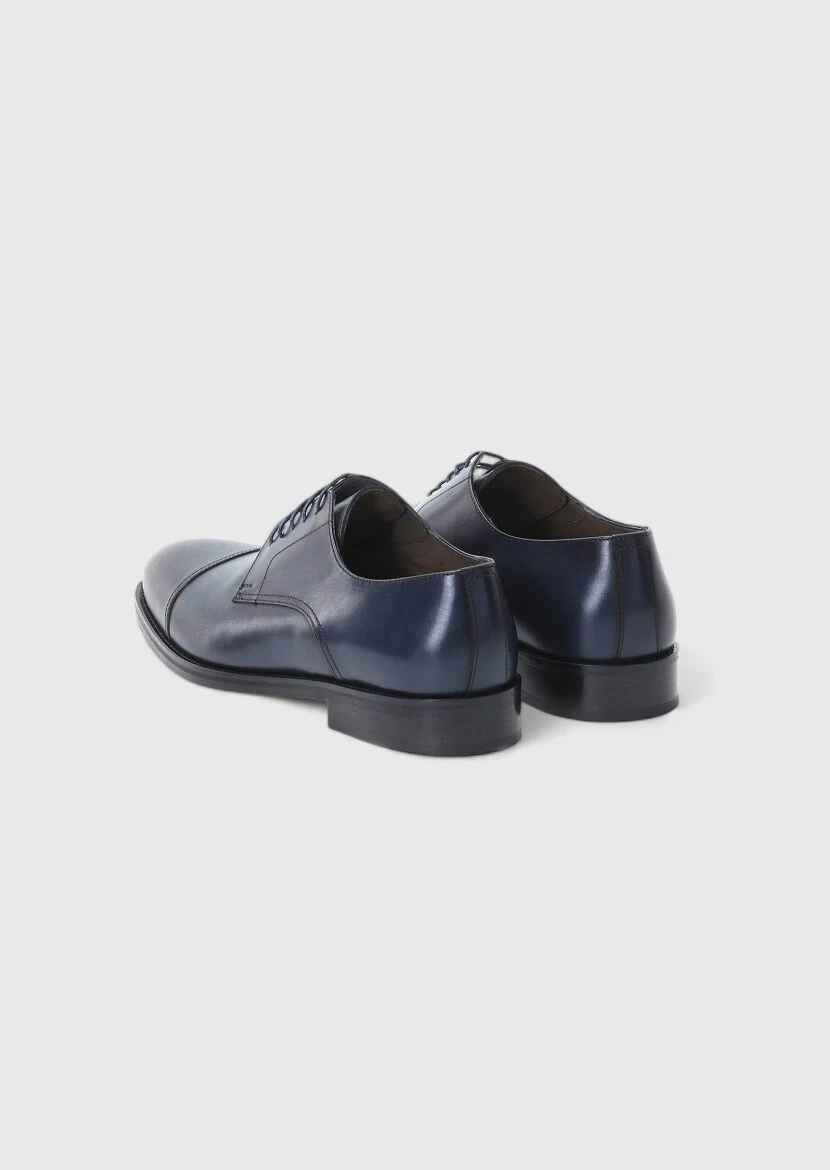 Navy Blue Leather Classical Shoes - 4
