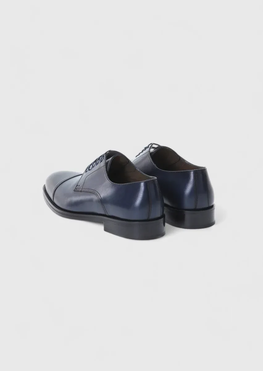 Navy Blue Leather Classical Shoes - 4