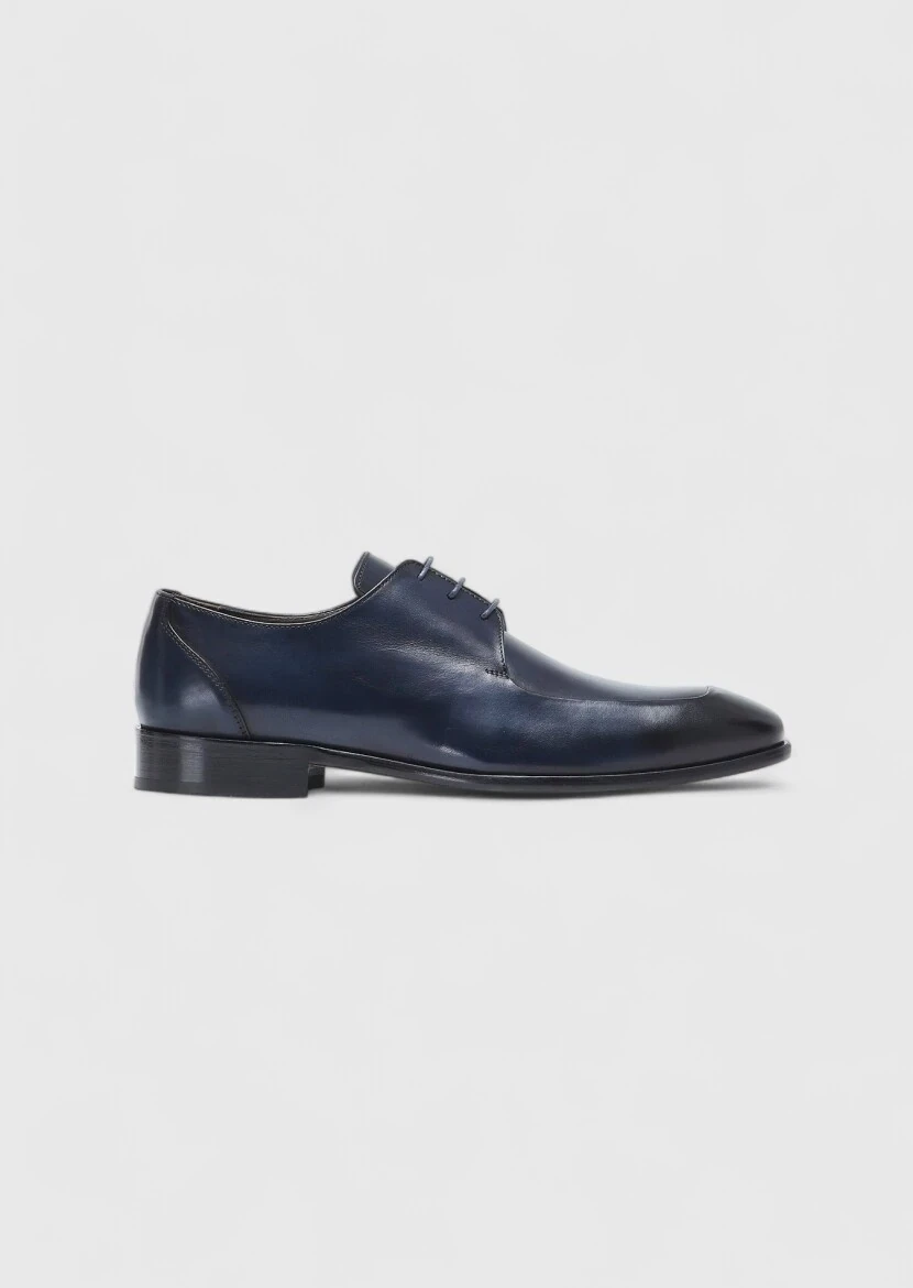 Navy Blue Leather Classical Shoes - 1