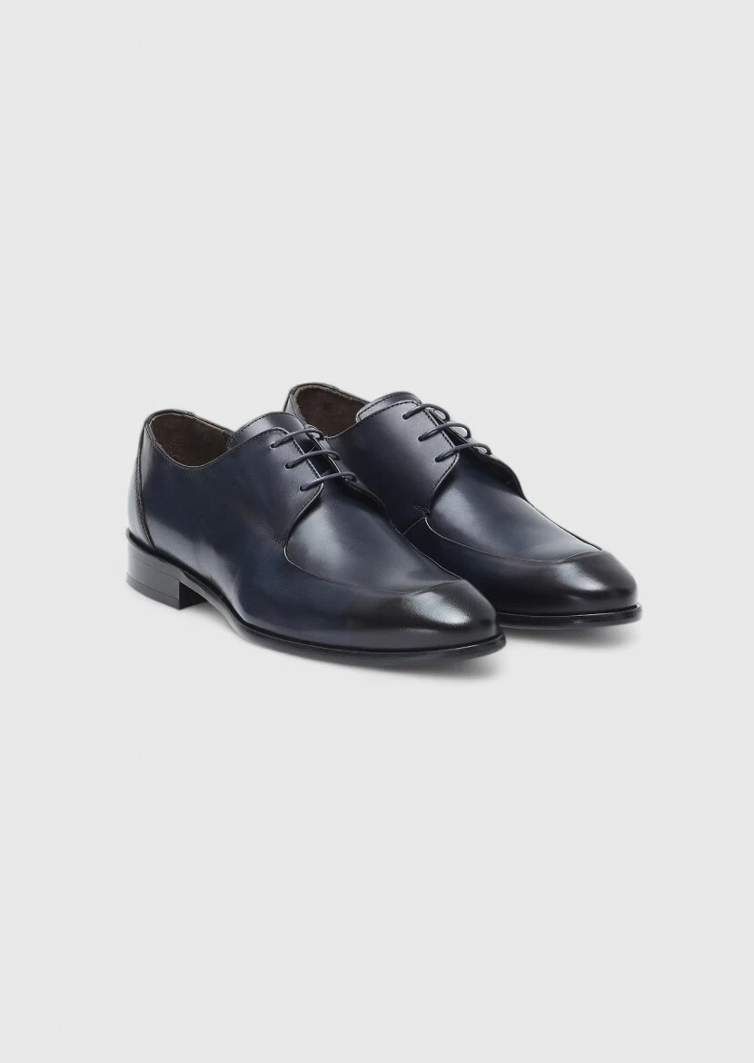 Navy Blue Leather Classical Shoes - 2