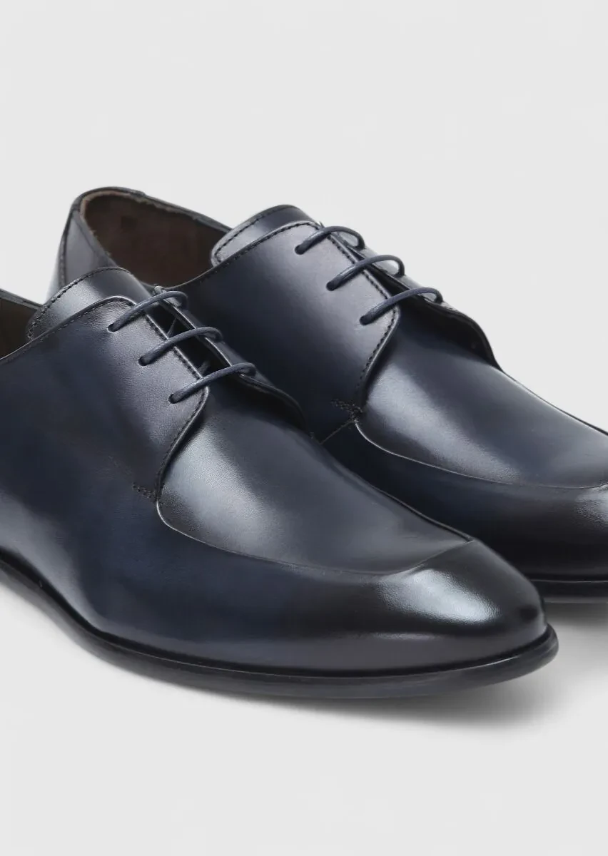 Navy Blue Leather Classical Shoes - 3