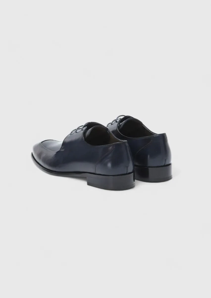 Navy Blue Leather Classical Shoes - 4