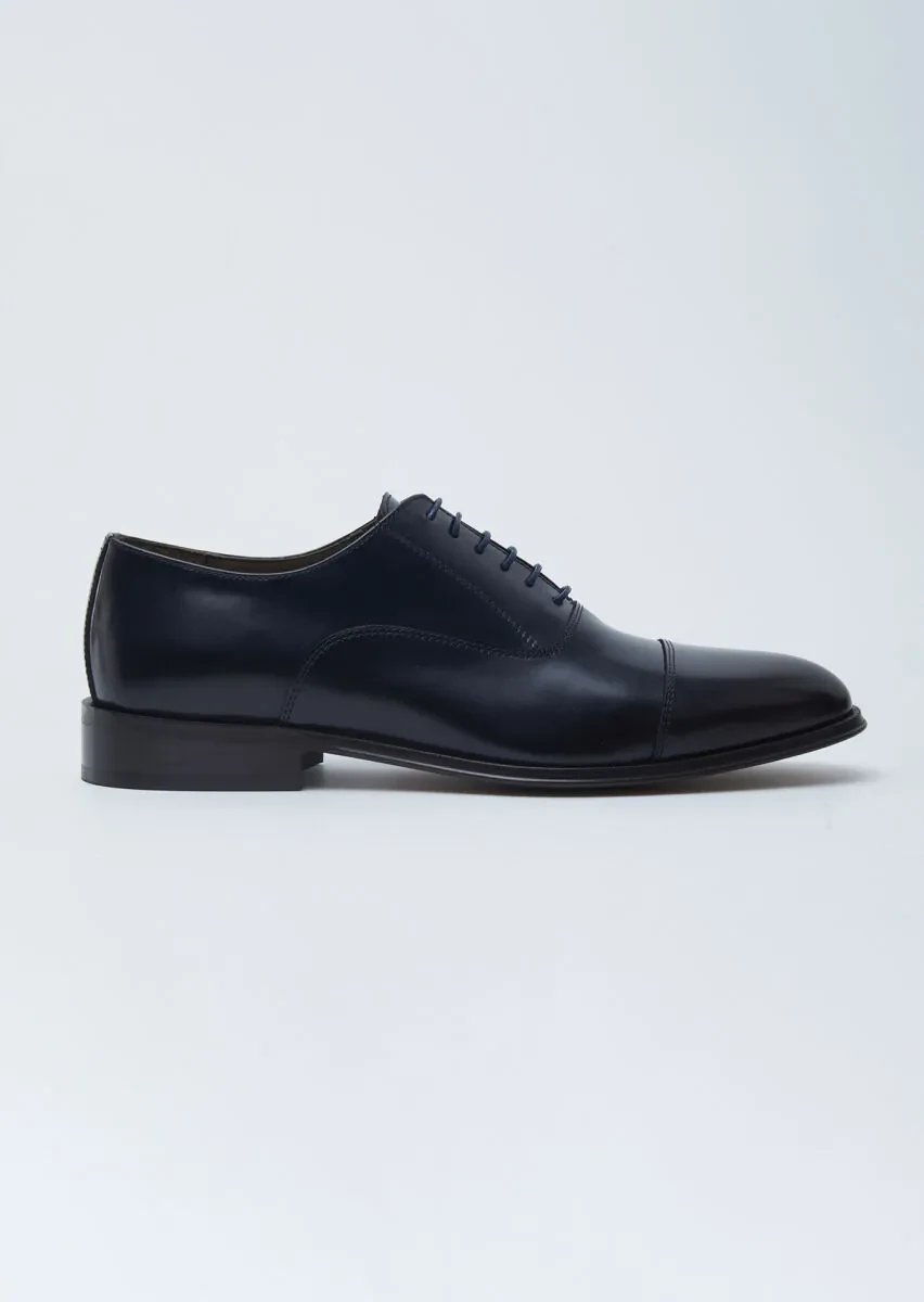 Navy Blue Leather Classical Shoes - 1