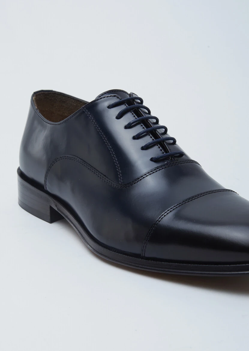 Navy Blue Leather Classical Shoes - 2