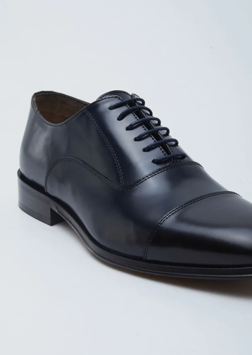 Navy Blue Leather Classical Shoes - 2