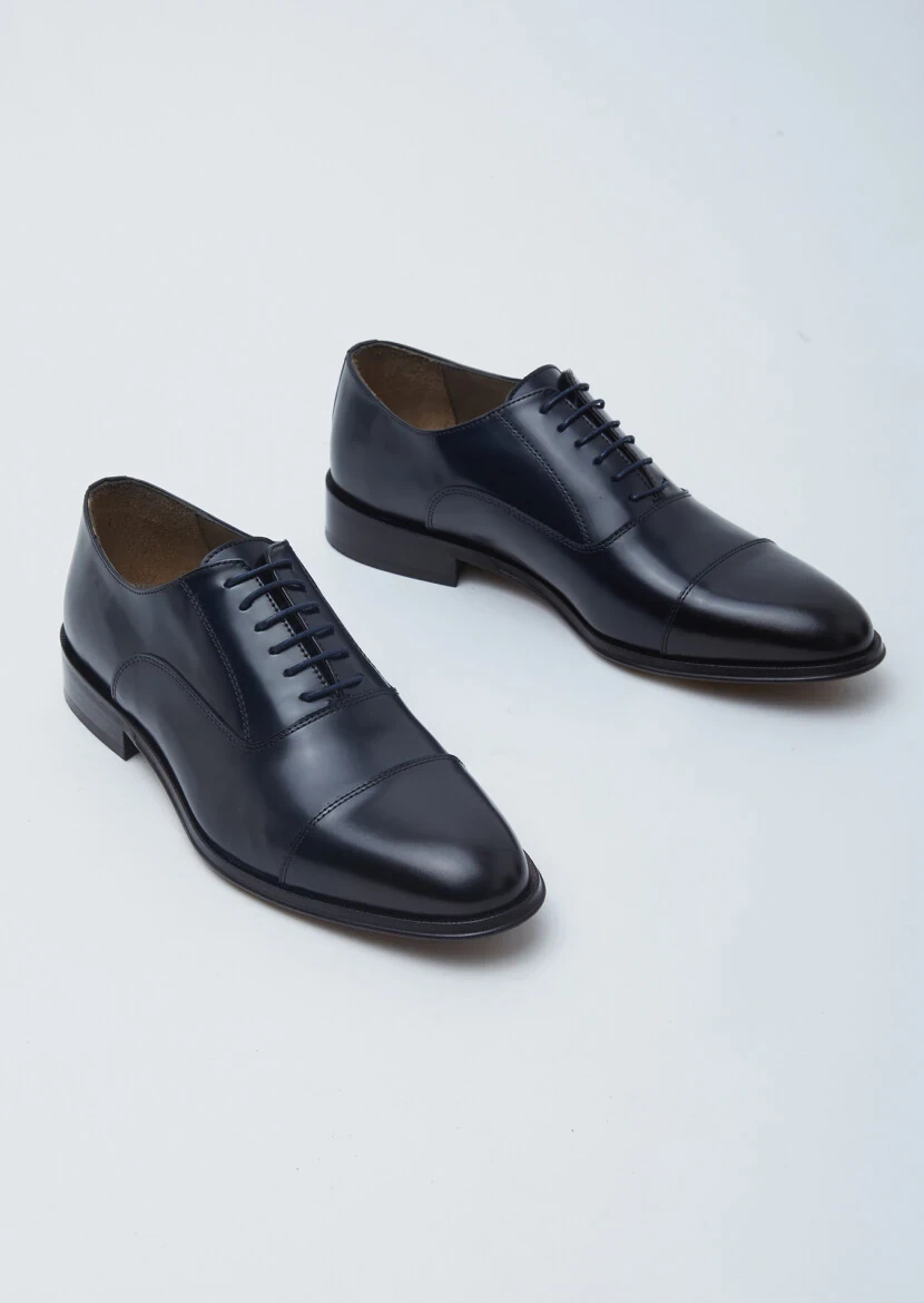 Navy Blue Leather Classical Shoes - 3